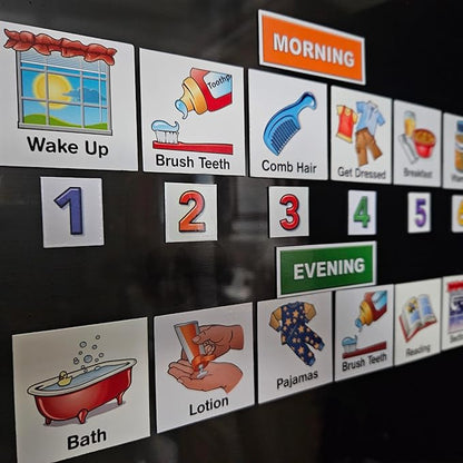 Kids Visual Schedule Magnets and Headings: SchKIDules 93Pc Home Collection for Daily Routines, Chores, Executive Functioning, Behavioral Supports, Communication-Good for Toddlers, ADHD, Autism