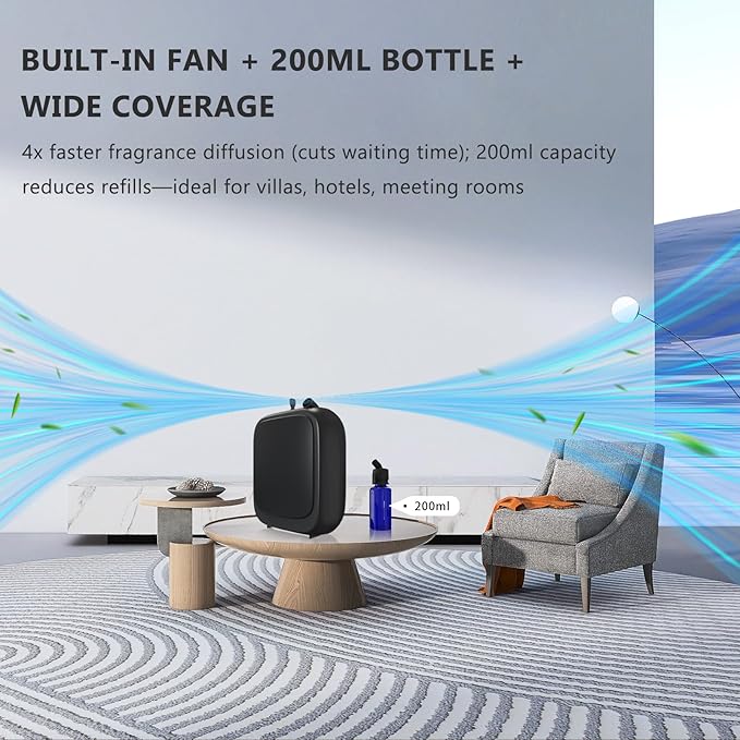 Essential Oil Diffuser for Large Room Hotel Waterless Aroma Diffuser for Home with Bluetooth App Cold Air Aroma Therapy Mist Diffuser Covers 3000 Sq Ft (Oils Not Included) Black