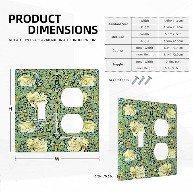 Wallplates William Morris Vintage Floral Yellow Flowers Green Leaf 1 Toggle 1 Duplex Switch Plate Electrical GFCI Faceplate Decorative Light Switch Covers for Bedroom living Room Decor