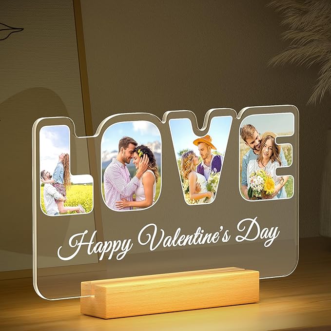 Custom Picture Frames with Photo, Personalized Photo Frame with Night Light, Customized Couples Gifts, Personalized Anniversary Valentines Day Gifts for Women Men Her Him Girlfriend Boyfriend