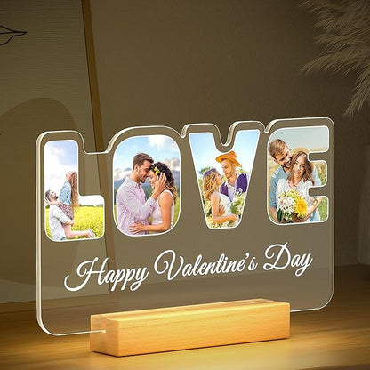 Custom Picture Frames with Photo, Personalized Photo Frame with Night Light, Customized Couples Gifts, Personalized Anniversary Valentines Day Gifts for Women Men Her Him Girlfriend Boyfriend