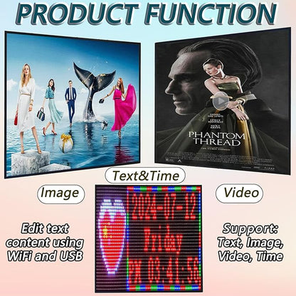 P4 Outdoor LED Video Sign 40x40 inch - WiFi USB Programmable Advertising Display for HD Videos, Images & Scrolling Text, Commercial Grade Square LED Screen