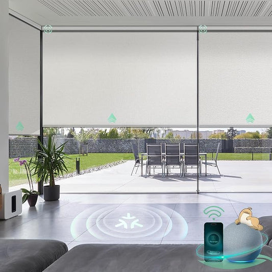 Yoolax Smart Blinds, Motorized Matter Roller Shades Blackout Automatic Blinds for Windows Motorized Shades Compatible with Alexa, Google Home, Homekit(Blackout Greyish White)