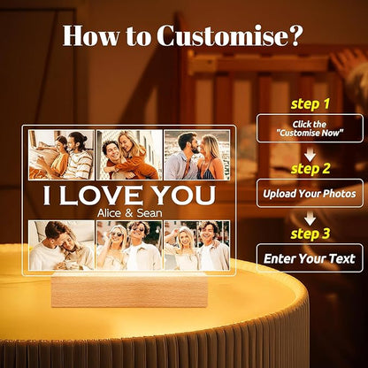 Personalized Picture Frame with Photo, Customized Photo Frame with Night Light, Custom Picture Frames, Personalized Anniversary Valentines Day Gifts for Women Men Her Him Girlfriend Boyfriend Couple