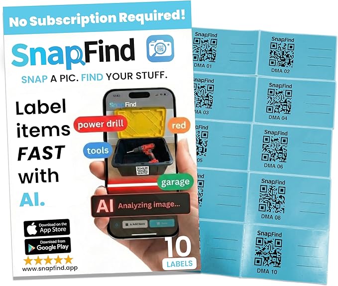 Smart QR Code Labels – AI Auto-Labeling, No Typing! Storage Bins & Moving Containers – iOS & Android App – 10 Stickers (3" x 5") (Blue)