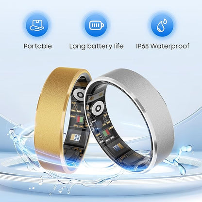 Smart Ring Health Tracker， Sleep/Exercise Monitoring, iOS/Android, IP68 Waterproof, No Subscription, 5-Day Battery for Women & Men (Gold, 10)