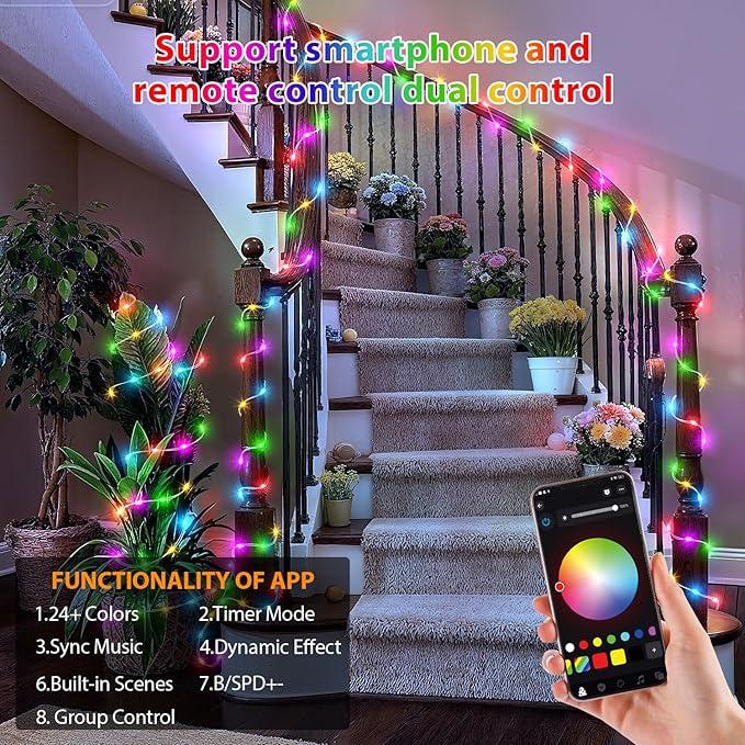 OMIKA 100FT 300 LED Smart Fairy Lights, Plug in String Lights with APP & Remote Control DIY Music Sync, Warm White & Color Changing Christmas Lights for Outdoor Indoor Bedroom Party Dorm Decoration
