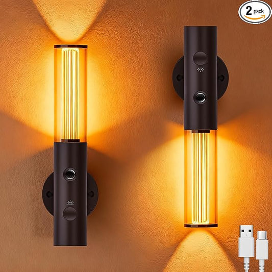 2Pack Motion Sensor LED Night Lights, Rechargeable Battery Operated Indoor Smart Motion Detector Nightlights with 3 Modes&3 Brightness, Auto Body Sensor Dimmable Wall Lamps for Closet Stairway Cabinet