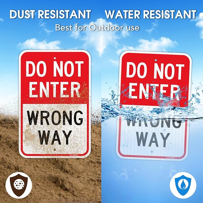 T&R (2 Pack) Do Not Enter Wrong Way Sign, 18" x 12" Engineer Grade Reflective Sheeting, Rust Free Aluminum, Weather Resistant, Waterproof, Fade Resistant, 2 Pre-drilled Holes