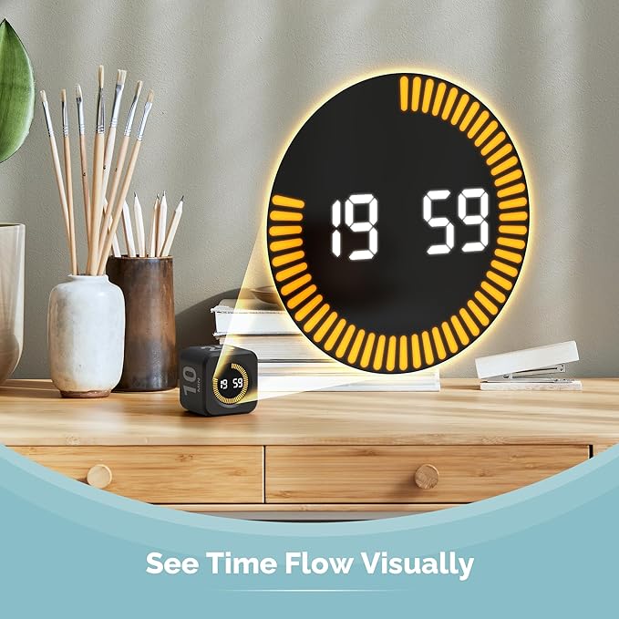 KADAMS Pomodoro Cube Timer Productivity Visual Timer - 5/10/25/50 Min Rotating Countdown (Black + White)