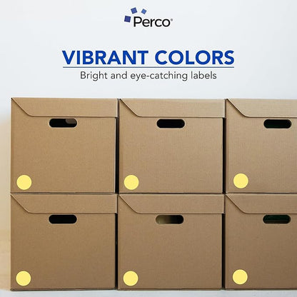 Perco Gold 2-Inch Round Circle Dot Sticker Labels with Permanent Adhesive for Wedding Invitations - 500 Labels per Roll - Vibrant Colors, Strong Adhesion - Made in USA