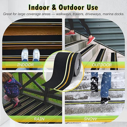 S&X Heavy Duty Anti Slip Tape 6 Inch x 60 Ft, High Traction Non Skid Grip Tape with Reflective & Glow-in-The-Dark Strips, Outdoor Stair Treads Non-Slip for Steps Ramps Boats Decks Long-Lasting