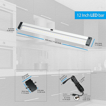 EShine 12 inch LED Dimmable Under Cabinet Lighting Strip with Hand Wave Motion Sensor, Black, with Accessories (No Power Supply Included), Warm White (3000K)