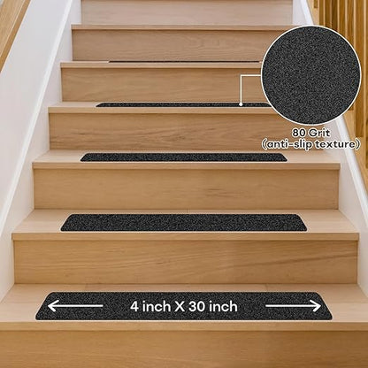 Non Slip Tape 4 inch X 30 inch (10-Pack) - Outdoor Waterproof Non Skid Tape, Stair Treads Anti Slip Tape for Step, Deck, Pre-Cut Anti Slip Tape, Black with Roller
