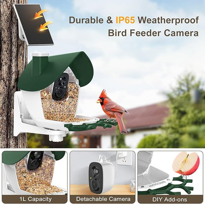 birdsnap® P33 - Smart Bird Feeder with Camera Solar Powered, 2K Video Bird Camera Feeder Live with 32GB Card, AI Identify Feather Species, Auto Record in Backyard, Ideal Gift for Birds Lover