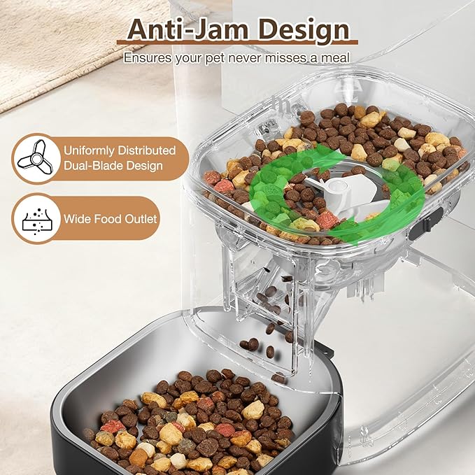 Automatic Cat Feeder with 2-Way Video/Audio, 5L Pet Feeder with 1080P HD Camera Features 45° Downward Tilt Adjustment, Supports 5G/2.4G WiFi Cat Food Dispenser with APP Control for Cats & Small Dogs