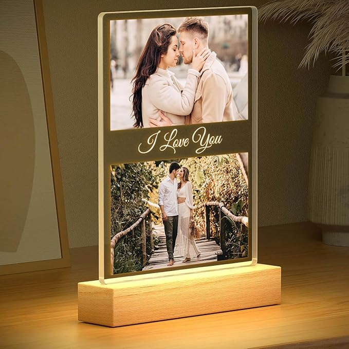 Custom Picture Frame with Photo, Customized Picture Frames with Night Light, Custom Photo Frame, Personalized Valentines Day Gifts for Her Him Women Men