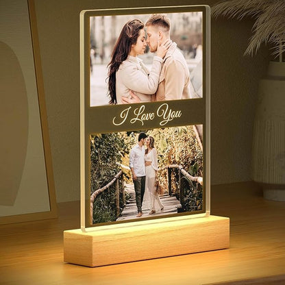 Custom Picture Frame with Photo, Customized Picture Frames with Night Light, Custom Photo Frame, Personalized Valentines Day Gifts for Her Him Women Men