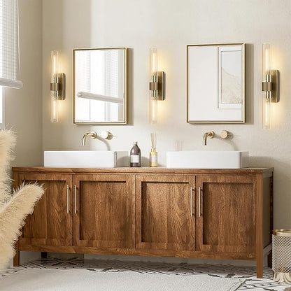 Brass Wall Sconces, Bathroom Wall Sconce, 22.8" Gold Wall Sconces, 2-Light Dimmable Wall Sconce, Sconces Wall Lighting with Glass, Vanity Light Tube Sconce for Bedroom Living Room, Hallway
