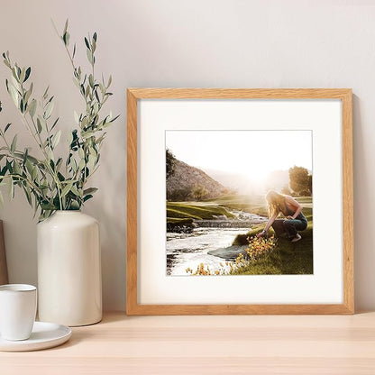 12x12 Picture Frame, Solid Oak Wood 12"x12" Photo Frame for Wall, 12 x 12 Frame Matted to 8 x 8, Square 12x12 Frame, Tempered Real Glass, 12 x 12 Collage Gallery Frames - Natural Oak Color, 1 Pack