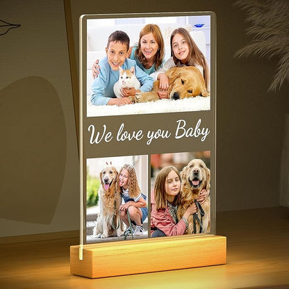 Custom Collage Picture Frames with Photo, Personalized Photo Frame with Night Light, Personalized Picture Frame, Customized Birthday Gifts for Baby Kids Girls Boys Pet Friends Family
