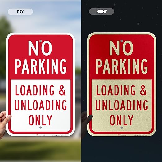 SmartSign 18 x 12 inch “No Parking - Loading And Unloading Only” Metal Sign, 63 mil Aluminum, 3M Laminated Engineer Grade Reflective Material, Red and White, Made in USA