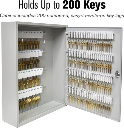 BankSupplies STEELMASTER 200-Key Cabinet | Piano Hinged Door | Steel Construction Key Lock Box