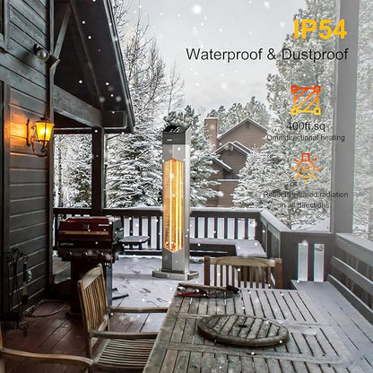 Outdoor Heaters for Patio,1500W Electric Infrared Radiant Heater with Remote,37” Portable Tower Space Heater with 12H Timer,Tip-over Protection for Garage,Porch,Indoor,Silver