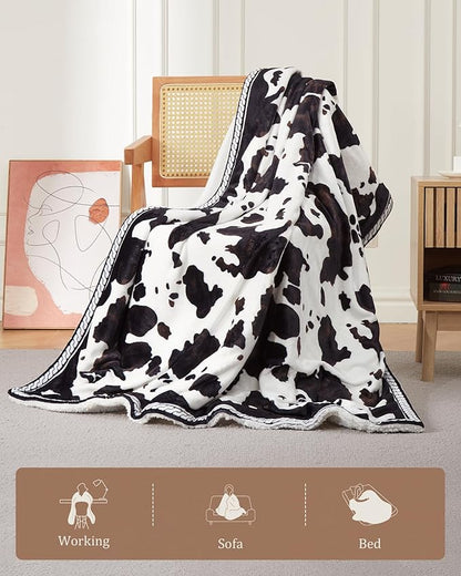 CAROMIO Heated Electric Blanket Throw, Cow Print Fast Heating Throw Blankets with LCD Controller, 6 Heat Levels & 4 Hour Auto Shut Off, ETL Certified, Machine Washable, Cow-Brown, 50" x 60"