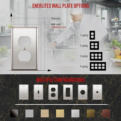 ENERLITES Duplex Receptacle Outlet Metal Wall Plate, Stainless Steel Outlet Cover, Corrosion Resistant, Size 1-Gang 4.50" x 2.76", Stainless Steel 201, 7721-PC, Polished Chrome, Silver