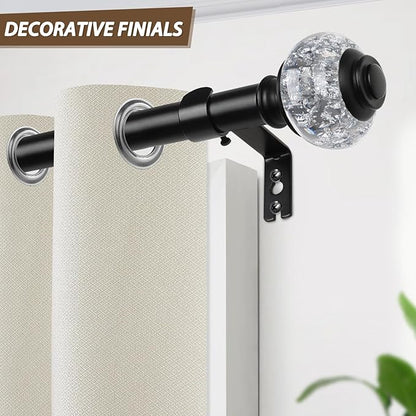 2 Pack Black Curtain Rods, 1 Inch Telescoping Drapery Rod 28 to 48 inch (2.3 to 4 ft), USFOOK Curtain Rods for Windows, Silver Translucent Finials