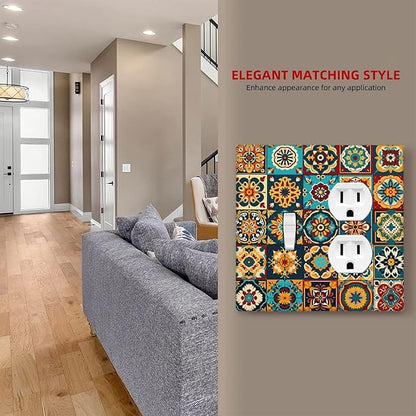 Mexican Talavera Ceramic Tile Moroccan Boho Wallplates 1 Toggle 1 Duplex Switch Plate Electrical GFCI Faceplate Decorative Light Switch Covers for Bathroom Kitchen Decor