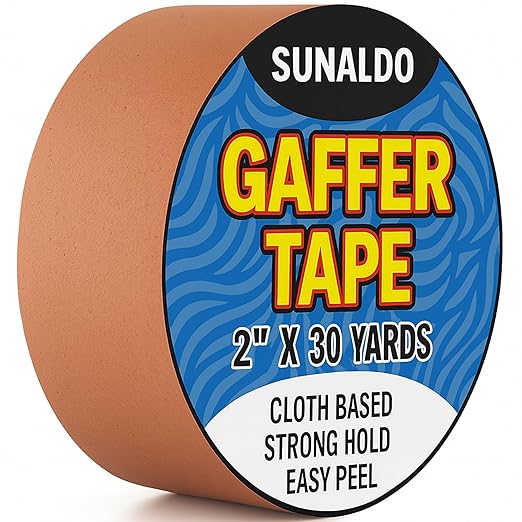 Gaffers Tape, Strong Hold, Easy to Rip, Residue-Free Professional Grade Floor Tape for Electrical Cords, Matte Finish Non Reflective, Weather Resistant (1 Pack, Brown, 2" x 30 Yards)