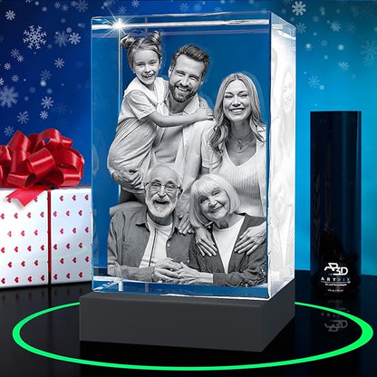 ArtPix 3D Premium Crystal Photo, Christmas Personalized Gifts for Women, Wife, Her, Him, Men, Husband, Grandma, Great Xmas Customized Gift With Your Own Photo, Custom Glass 3D Laser Etched Picture