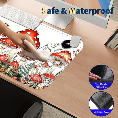Heated Mouse Pad with 3 Temperature Settings(104°F–122°F),Large 24x14.2 Inch PU Leather Heated Desk Mat,Waterproof Warming Pad for Office,Gaming & Cold Hands Relief,Red Mushroom