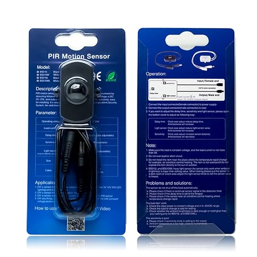 SENSKY BS010H DC 12V to 30V 3A Mini Pir Motion Sensor Switch,Occupancy Sensor Switch for Kitchen Cabinet, Pantry, Closet led Lighting (Delay Time, Sensor Distance, Adjustable)