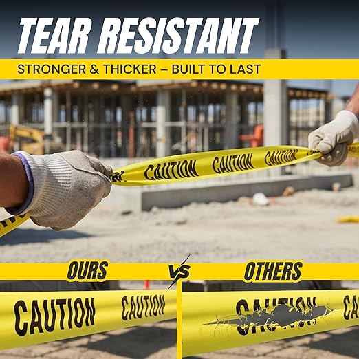 Tapix Premium Yellow Caution Tape 3 inch x 1000 feet, Bright Yellow w/Bold Black Text, 3" Wide for Maximum Readability, Strongest & Thickest Tape for Danger/Hazardous Areas