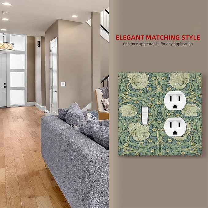 Wallplates Vintage Floral Plant Sage Green William Morris 1 Toggle 1 Duplex Switch Plate Electrical GFCI Faceplate Decorative Light Switch Covers for Bedroom Home Decor