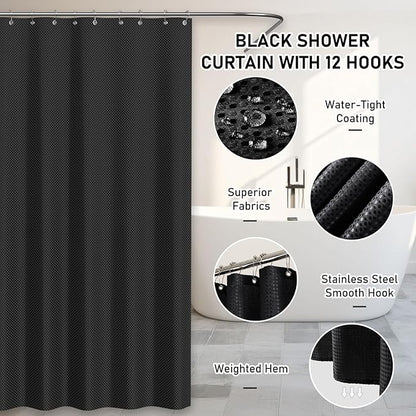 Bathroom Accessory Set - Black Bathroom Set, 27PC Bathroom Accessories Set, Bathroom Sets with Shower Curtain and Rugs, Mini Trash Can, Toilet Brush, Trash Can & Soap Dispenser
