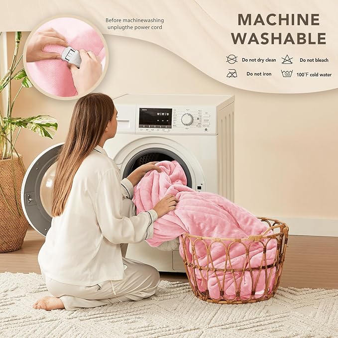 Homemate Electric Heated Blanket Full - 72"x84" Heating Bed Blankets Throw with 10 Heating Levels 8 Hours Auto Off Fast Heating Over-Heated Protection Ultra Soft Warm Flannel ETL Certified Pink