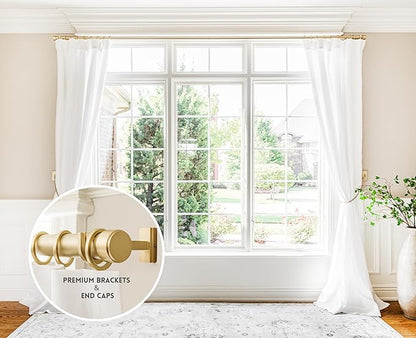 BlastHome® Non-Adjustable Luxury Extra Long Curtain Rod, 1 ¼” Rod Set, 13 foot Fixed Length (Three Rods Connect for a Seamless Look), Brushed Gold