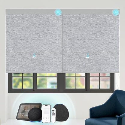 Motorized Blinds with Remote Custom Size Blackout Smart Roller Shades Compatible with Alexa Google, Electric Blinds for Windows