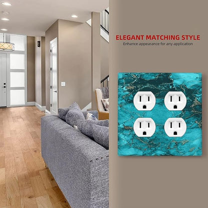 Decorative Outlet Covers Modern Abstract Turquoise Blue Marble Texture 2 Gang Wall Plate Double Duplex Receptacle Light Switch Covers Switch Plate Cover for Bathroom Home Decor