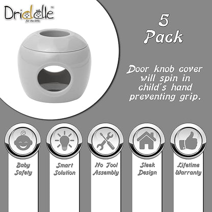 New & Improved - Door knob Baby Safety Cover - 5 Pack - Deter Little Kids from Opening Doors with A Child Proof Door Handle Lock - Driddle
