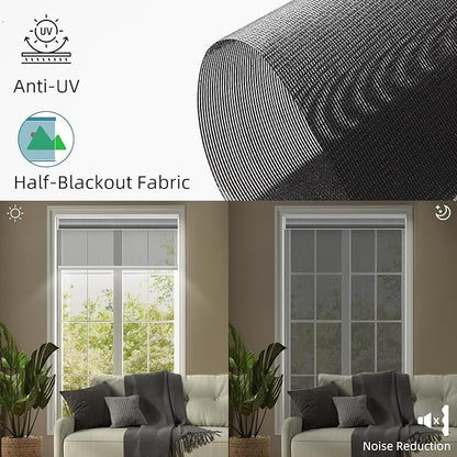SmartWings Motorized Light Filtering Shades, 50% Blackout PVC Free Smart Blinds, Custom Size, Rechargeable Battery, Works with Matter/Apple HomeKit, Alexa, Thread/Zigbee, Remote Optional, 50% Charcoal