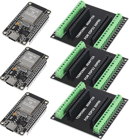 3Pcs ESP32 ESP32-WROOM-32 CP2102 TYPE C Development Board GPIO Breakout Board 30Pin Type-C USB Dual Interface ESP32 Shield 30P WIFI+Bluetooth Dual Core ESP-WROOM-32 ESP-32 ESP-32S Expansion Board