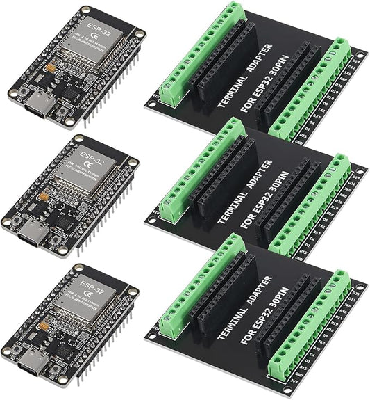 3Pcs ESP32 ESP32-WROOM-32 CP2102 TYPE C Development Board GPIO Breakout Board 30Pin Type-C USB Dual Interface ESP32 Shield 30P WIFI+Bluetooth Dual Core ESP-WROOM-32 ESP-32 ESP-32S Expansion Board