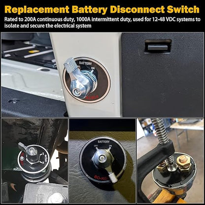 12-48V Master Battery Disconnect Switch, High Current 200A Battery Power Cutoff Isolator Killer Switch with Face Plate for Car Vehicle RV Truck Boat Marine Outboards ATV On/Off Battery Isolator Switch