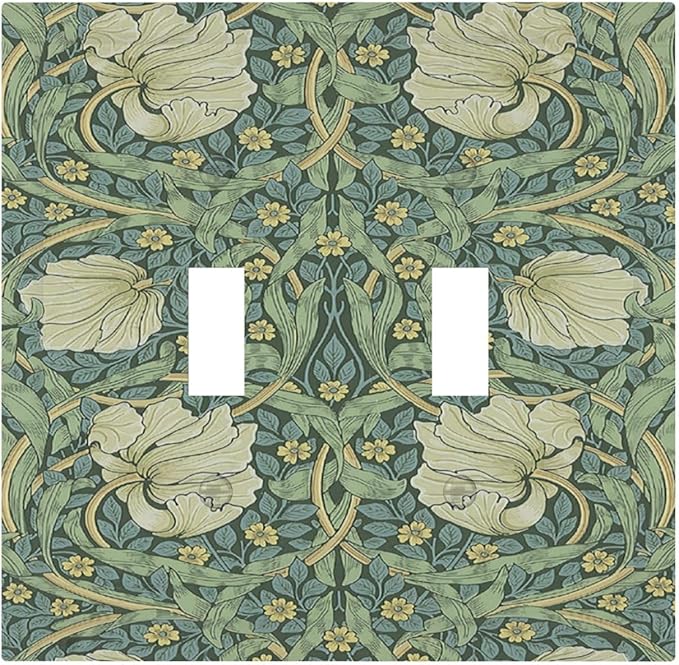 Decorative Switch Plates Vintage Floral Plant Sage Green William Morris 2 Gang Double Toggle Wall Plate Outlet Light Switch Cover Electrical Faceplate for Bedroom Home Decor