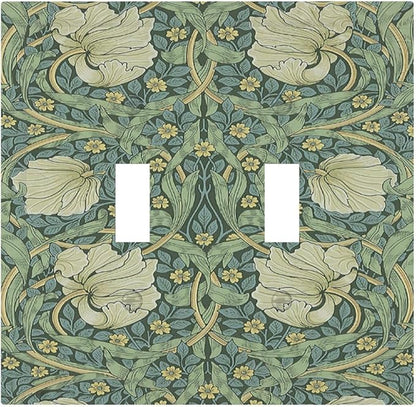 Decorative Switch Plates Vintage Floral Plant Sage Green William Morris 2 Gang Double Toggle Wall Plate Outlet Light Switch Cover Electrical Faceplate for Bedroom Home Decor